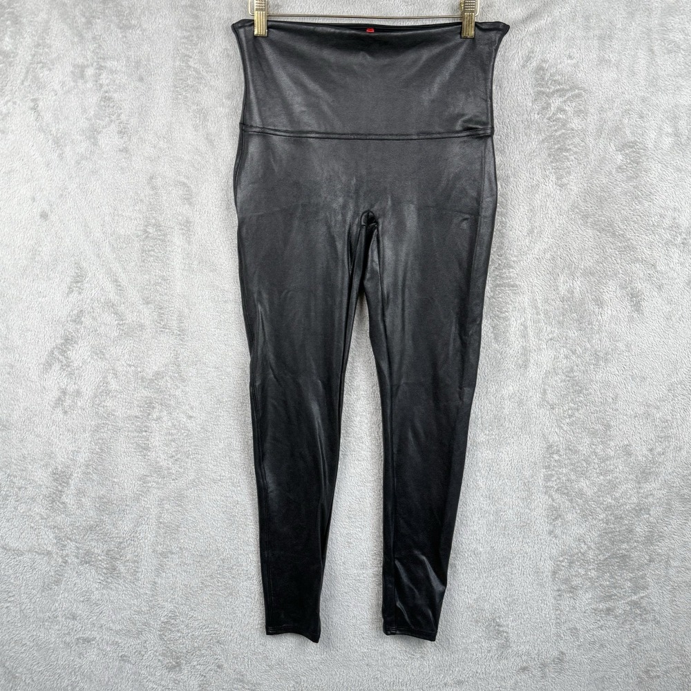 Spanx Leggings Womens XL Black Faux Leather Stretch Moto Shaping Slimming Active